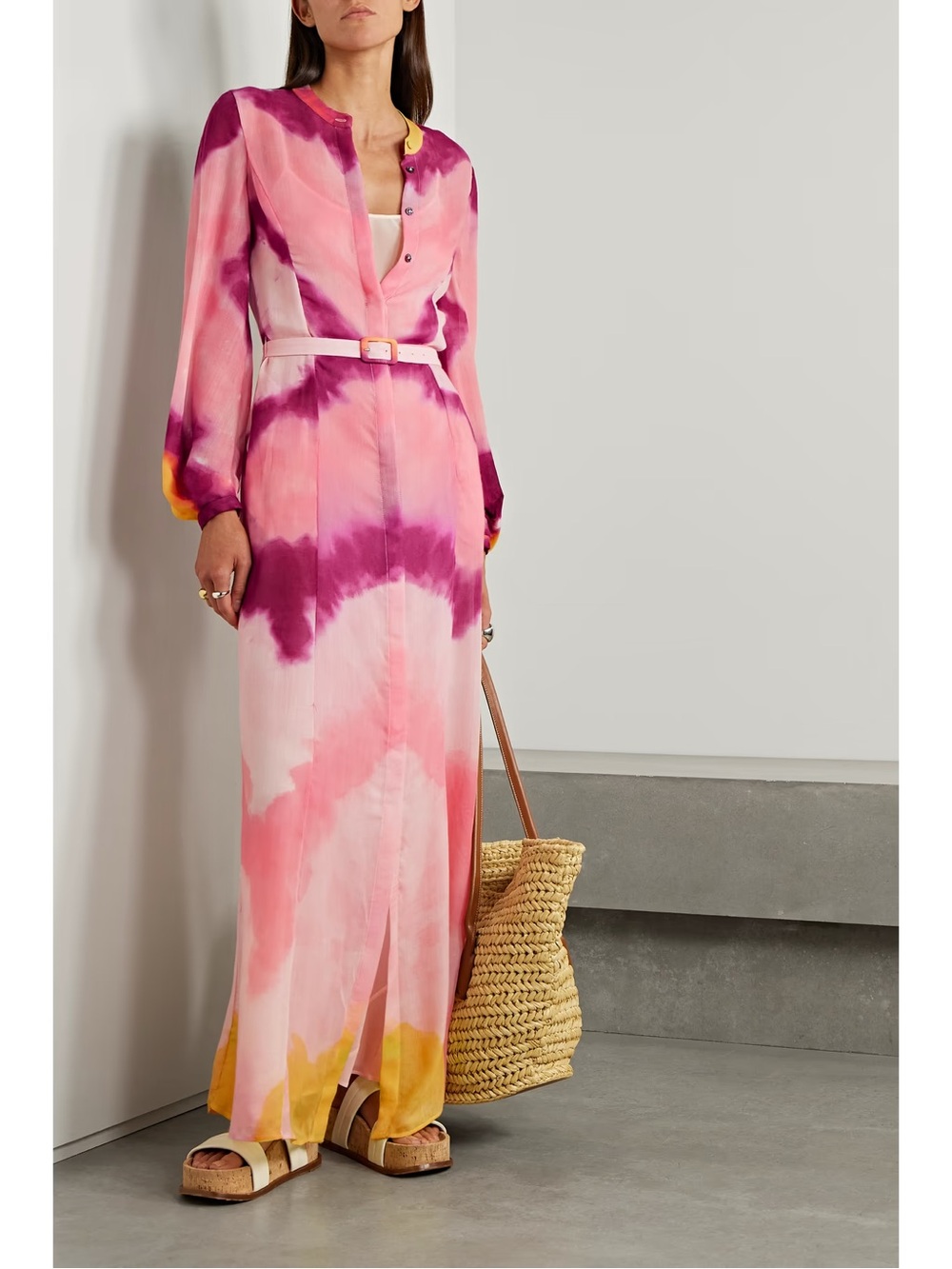 NWT!!! Gabriela Hearst Pink, Magenta & Yellow Tie-Dye Long Dress Sz 2